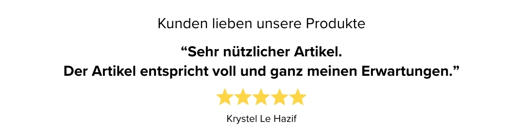 Kundenbewertung Kundenbewertung: Krystel Le Hazif vergibt fünf Sterne, Zitat: Sehr nützlicher Artikel. Der Artikel entspricht voll und ganz meinen Erwartungen