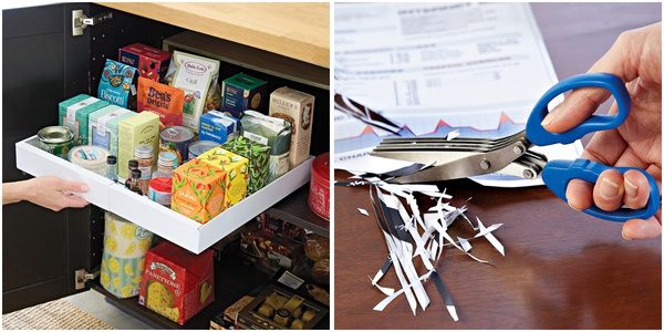 Mehr Platz fürs Wesentliche, Beispiel Papierschredderschere und Schubladeneinsatz